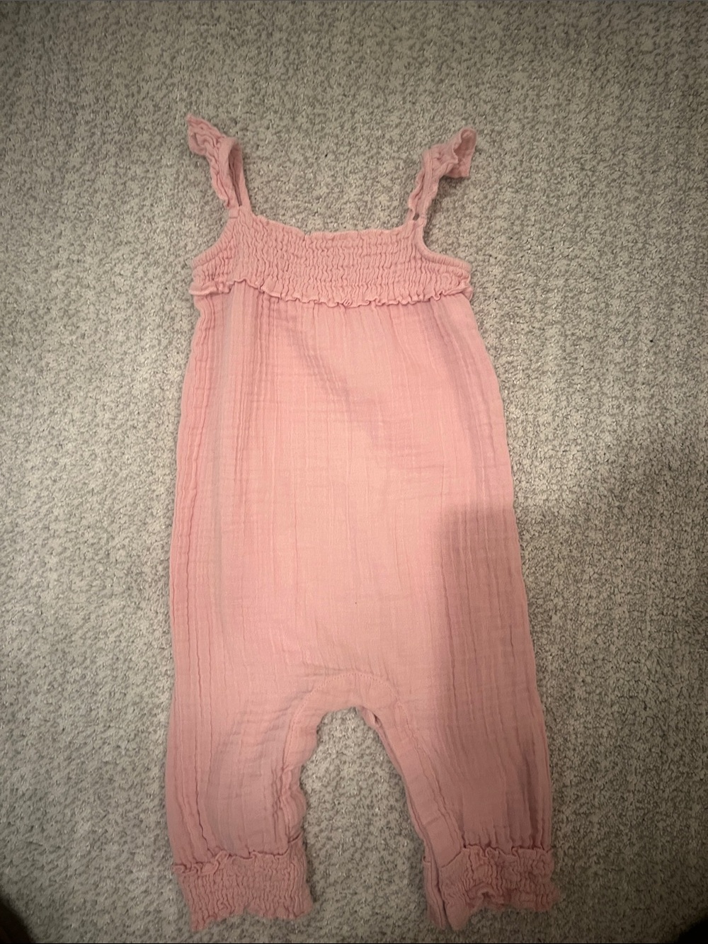 L'ovedbaby Pink Smocked Muslin Romper with Ruffle Straps 12-18 months